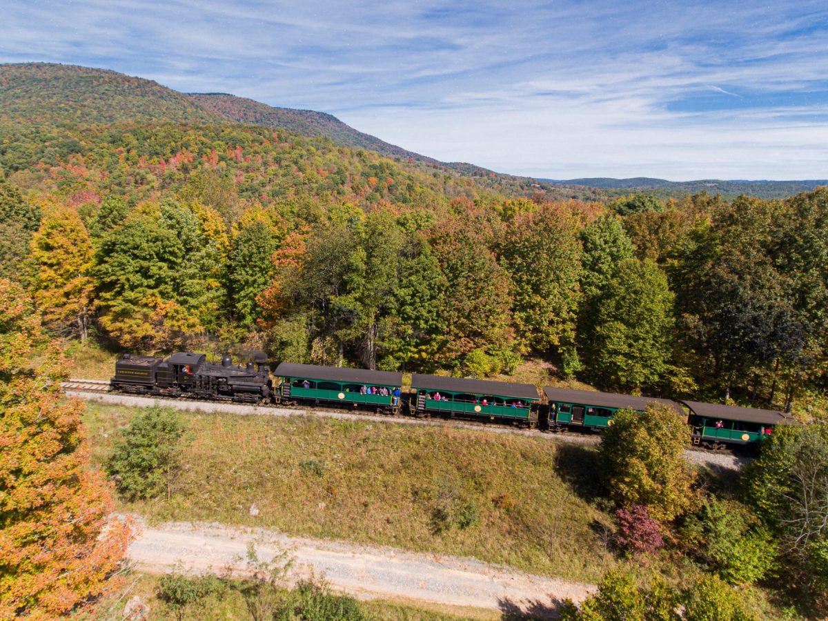 Shay 2 content2 a train traveling through a lush green hillside