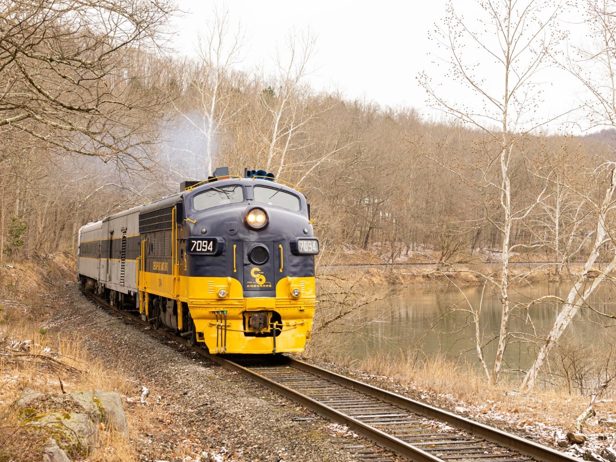 a train traveling down train tracks near a forest